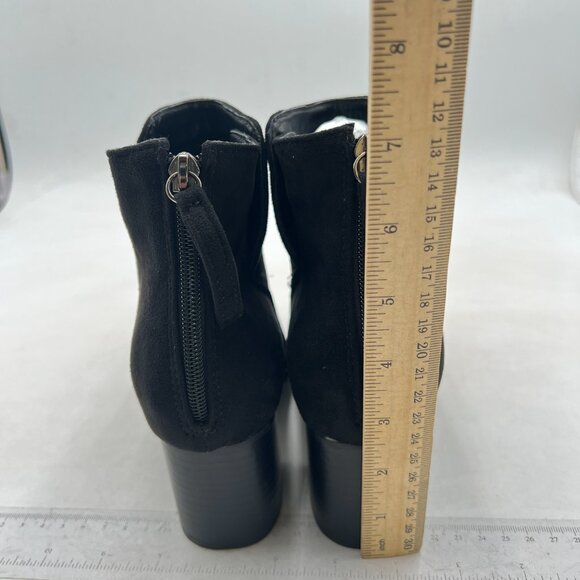 Women Ankle Boots Low Heel Boot Round Toe Zipper Booties Black Suede - Picture 4 of 6